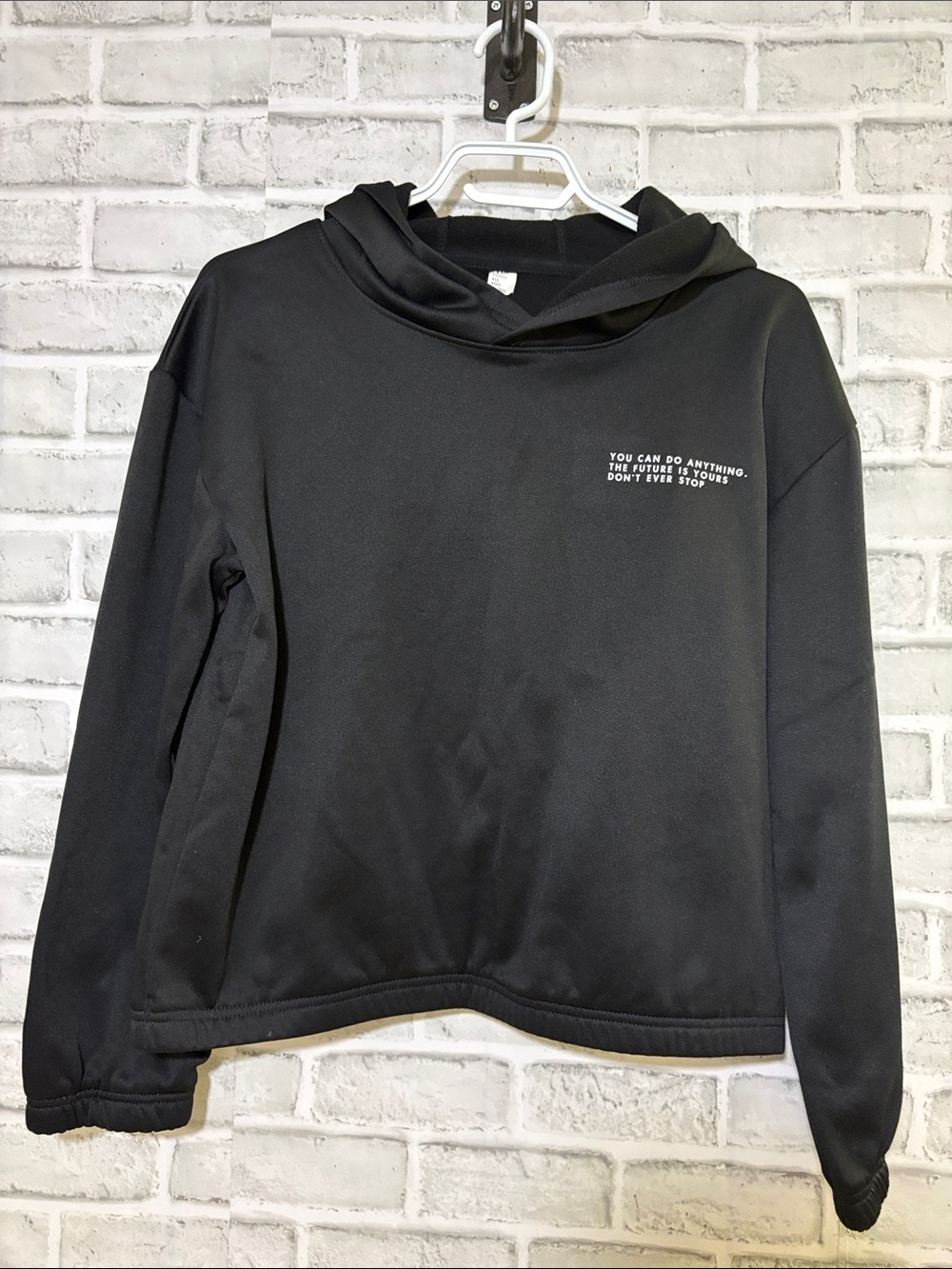 Black Hooded Women's Sweatshirt with Motivational Print- see measurements